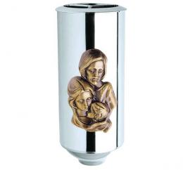 STAINLESS STEEL VASE WITH HOLY FAMILY IN BRONZE
